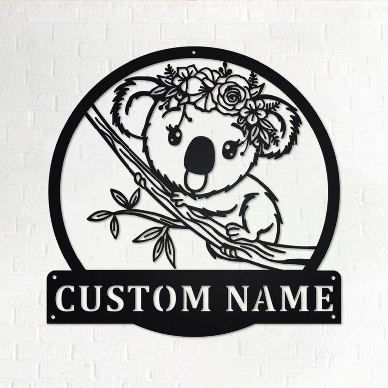 Custom Floral Koala Metal Wall Art, Personalized Koala Name Sign Decoration For Room, Koala Metal Home Decor, Custom Floral Koala, Koala