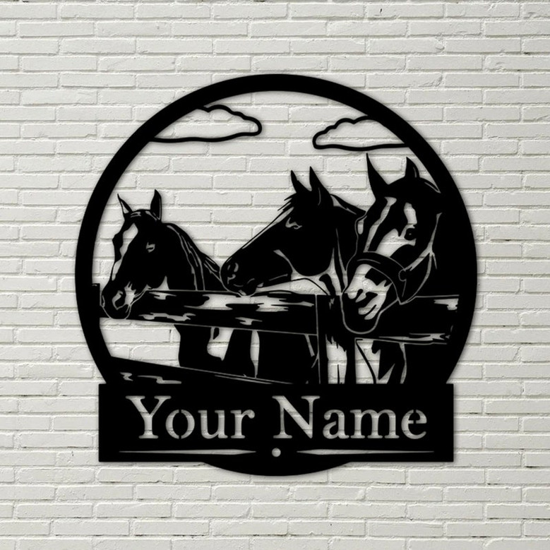 Custom Horses - Fence – Metal Sign, farm decor, barrel racing gift, personalized sign, western, farmhouse style