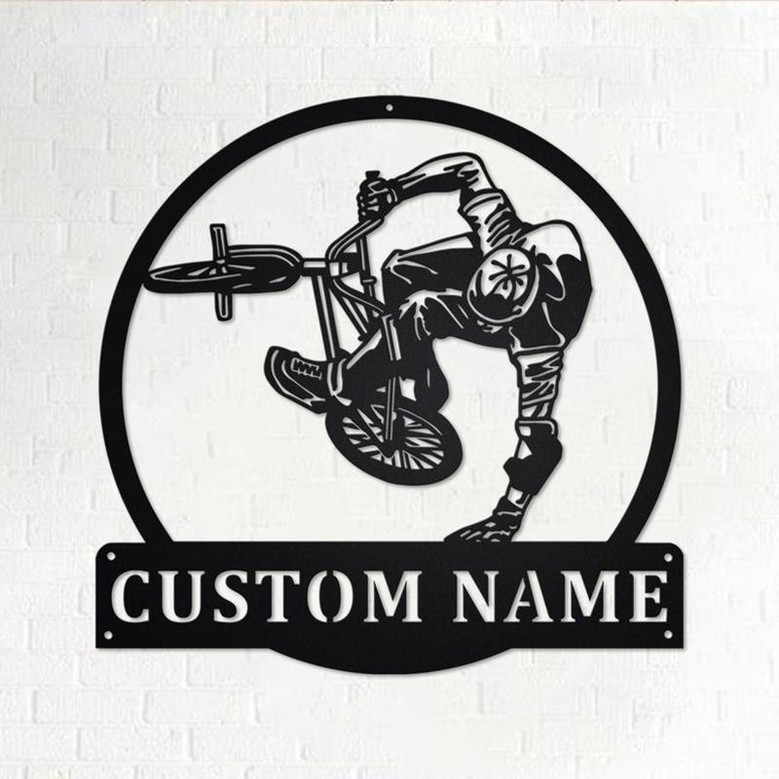 Custom BMX Biker Metal Wall Art, Personalized BMX Biker Name Sign Decoration For Room, BMX Biker Metal Home Decor, Custom Biker