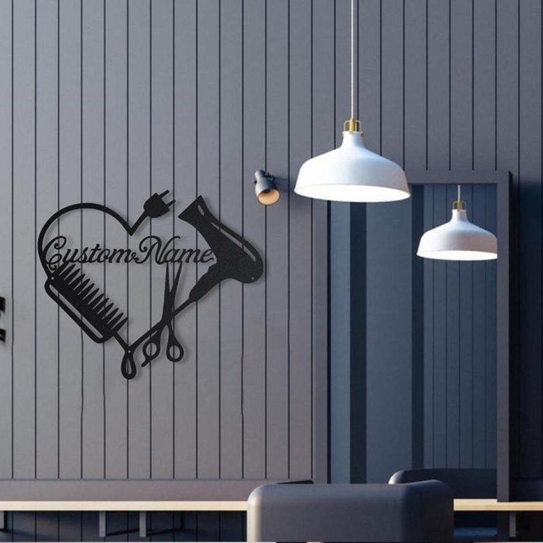 Personalized Hair Dresser Heart Metal Sign Art | Custom Hair Stylist Monogram Metal Sign | Hair Stylist Beauty Salon Gift