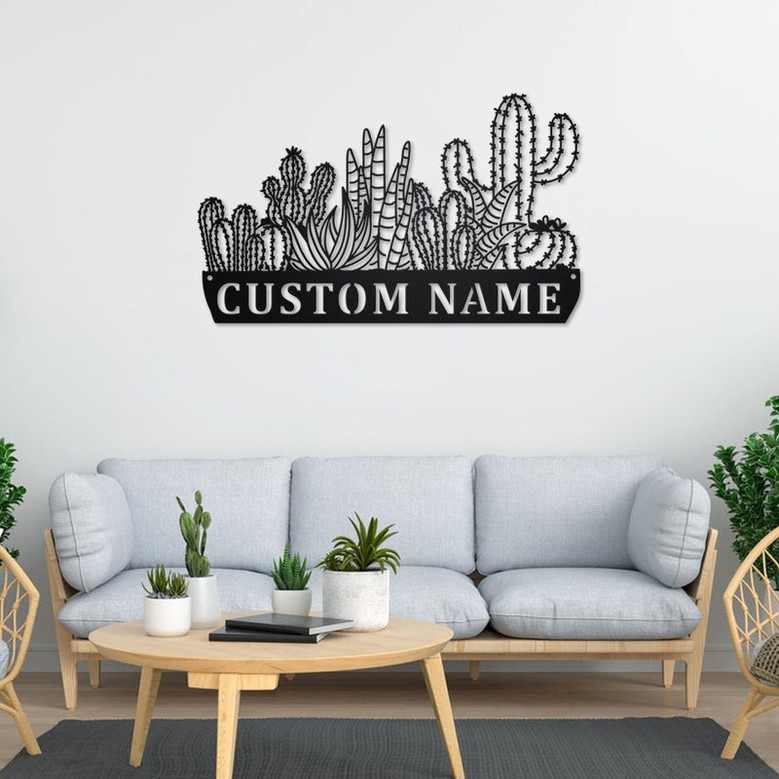 Personalized Cactus Metal Sign V1 | Cactus Metal Wall Art | Office Wall Art | Housewarming Outdoor Metal Sign | Gifts Cactus Lover |