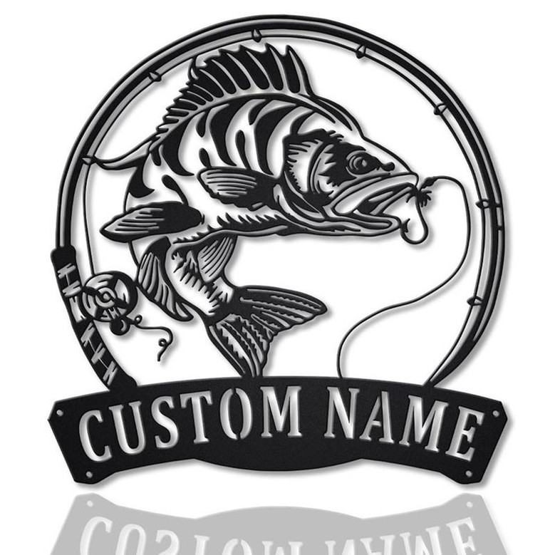 Personalized Perch Fishing Fish Pole Metal Sign Art | Custom Perch Fishing Metal Sign | Perch Fishing Gifts for Men | Perch Fishing Gift