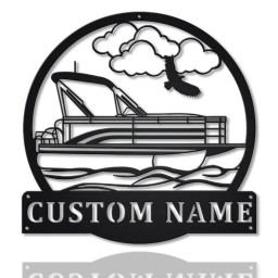 Personalized Pontoon Boat Metal Sign Art | Custom Pontoon Boat Monogram Metal Sign