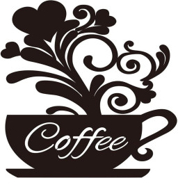 Black Coffee Cup Silhouette Large Hard Cup Signs Wall Art Sculptures Cafe Themed Scrolled Decor for Home Kitchen Decorations