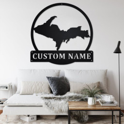 Custom Upper Peninsula Metal Wall Art, Personalized Michigan Family Name Sign Decoration For Room, Upper Peninsula Metal Home Decor
