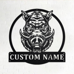 Custom Boar Head Metal Wall Art, Personalized Boar Head Name Sign Decoration For Room, Boar Head Home Decor