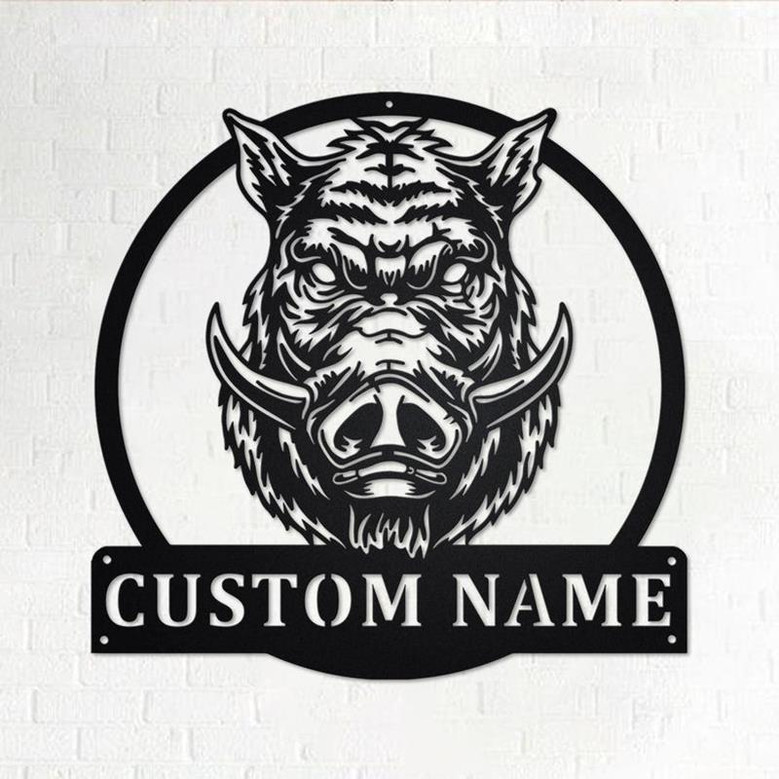 Custom Boar Head Metal Wall Art, Personalized Boar Head Name Sign Decoration For Room, Boar Head Home Decor