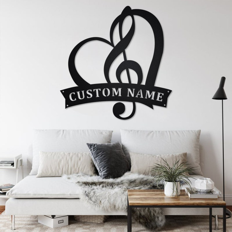 Custom Treble Clef in Heart Music Metal Wall Art, Personalized Music Teacher Name Sign Decoration For Room, Music Classroom Home Decor