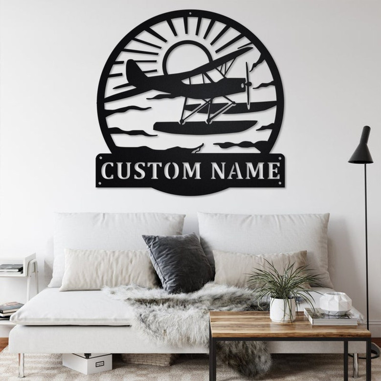 Custom Plane With Floats Metal Wall Art, Personalized Plane Name Sign Decoration For Room, Plane Metal Home Decor, Custom Plane, Plane Lover