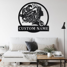 Custom Beauty Salon Girl Hair Metal Wall Art, Personalized Hair Salon Name Sign Decoration For Shop, Hair Salon Shop Decor,Custom Hair Salon