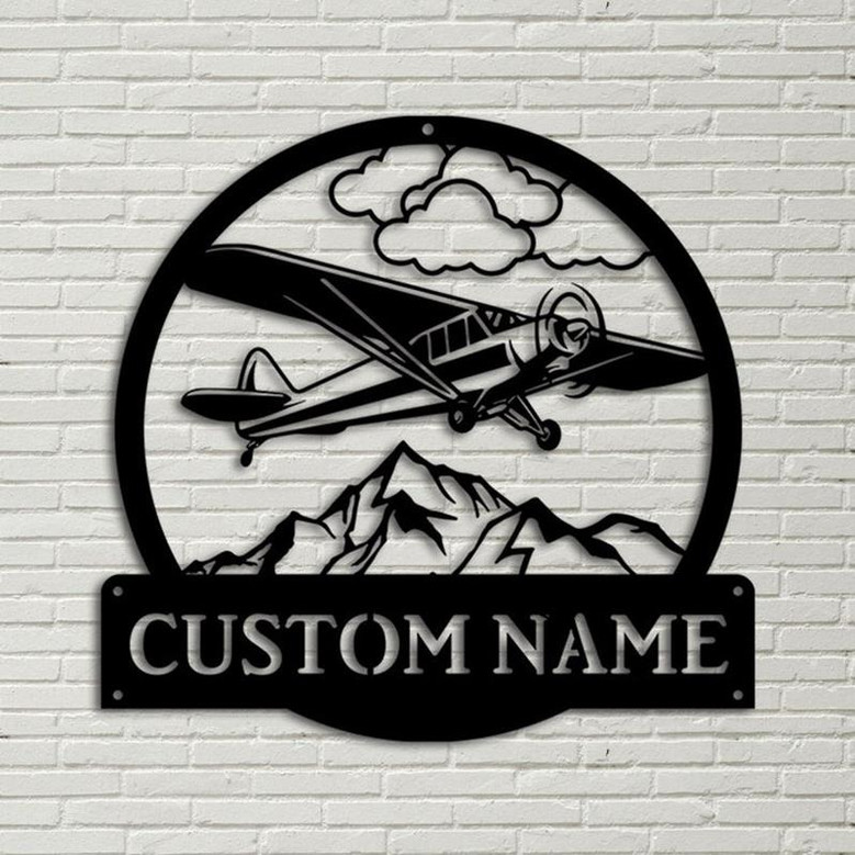 Personalized Airplane Monogram Metal Sign Art ,Custom Airplane Metal Signs, Airplane Lover Sign Decoration For Living Room