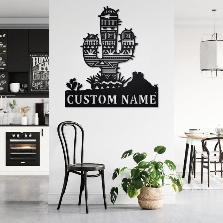 Custom Aztec Cactus Metal Wall Art, Personalized Aztec Cactus Name Sign Decoration For Room, Aztec Cactus Home Decor, Custom Aztec Cactus