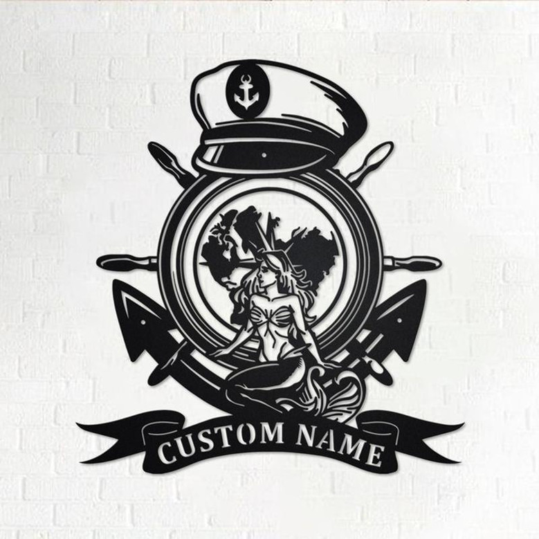 Custom Mermaid Sailor Anchor Compass Metal Wall Art, Personalized Sailor Name Sign Decoration For Room, Sailor Home Decor, Custom Sailor