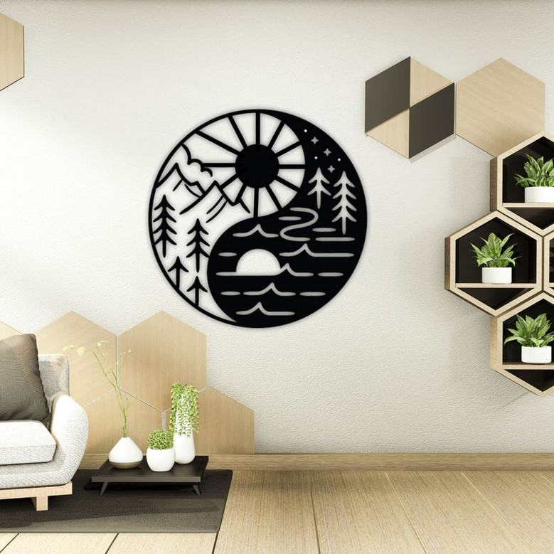 Yin Yang-Sun & Moon Metal Wall Decor-Metal Wall Art-Housewarming Gift-Home Decor-Office Decor-Interior Design-Best Seller-Gift for Dad