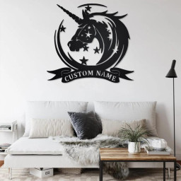 Custom Unicorn Metal Wall Hanging Art Personalized Unicorn Name Sign Decoration for Living Room Bedroom Unicorn Lover Gift Housewarming Gift