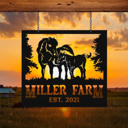 Personalized Metal Farm Sign Miniature Horse Monogram Custom Outdoor Farmhouse Ranch Stable Barn Wall Decor Art Gift