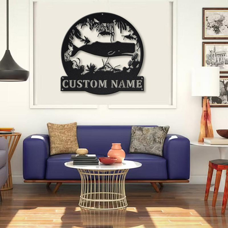 Personalized Sperm Whale MonogramMetal Sign Art | Custom Sperm Whale Monogram Metal Sign | Whale Gifts | Decor Decoration