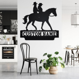 Custom Cowboy and Cowgirl Riding a Horse Metal Wall Art, Personalized Cowboy Name Sign Decoration For Room, Cowboy Home Decor, Custom Cowboy
