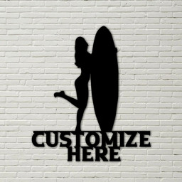 Customizable Metal Female Surfer Sign, Surfing Decoration, Personalized Metal Surfing Sign, Beach Decor