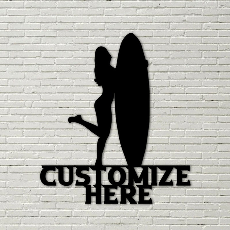 Customizable Metal Female Surfer Sign, Surfing Decoration, Personalized Metal Surfing Sign, Beach Decor