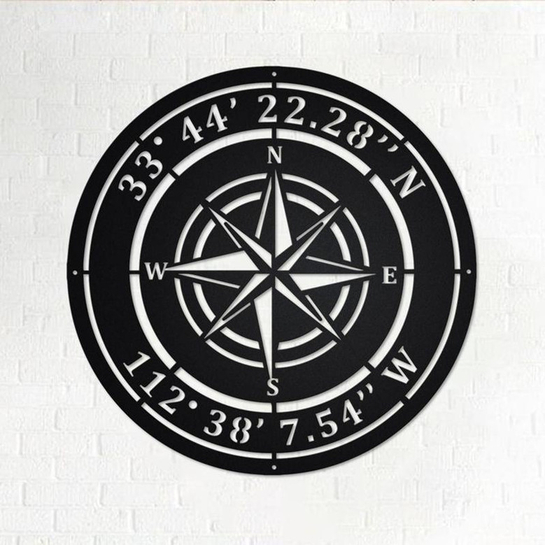 Custom Compass Rose Metal Sign - Custom Coordinates - Nautical Address Wall Art - Custom Compass Nautical Address Decoration For Home