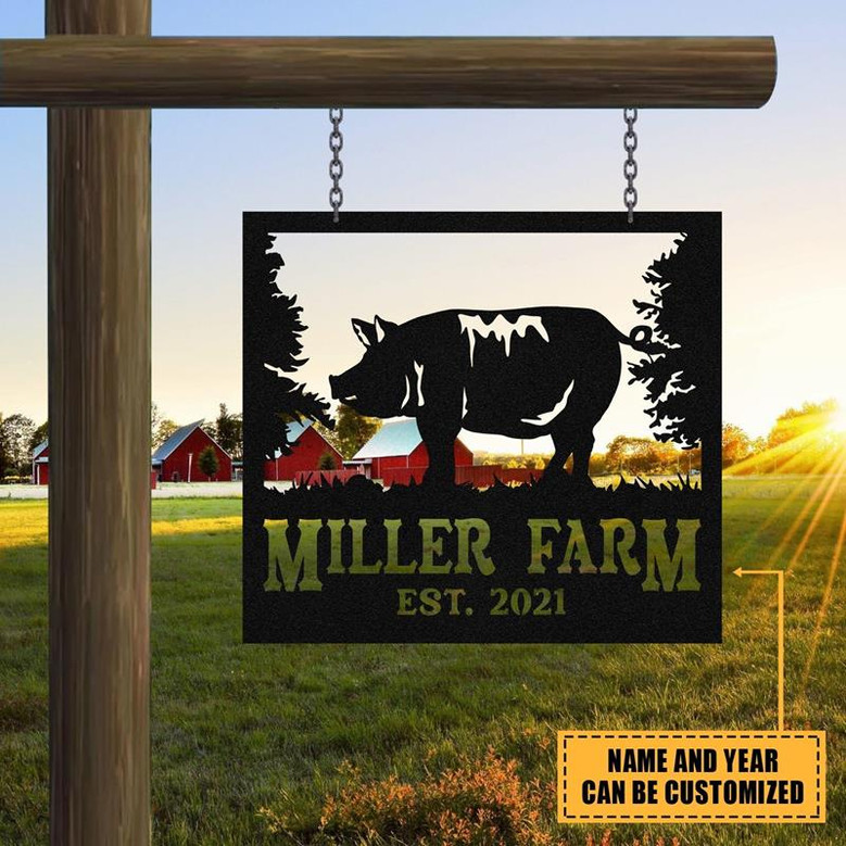 Personalized Metal Farm Sign Pig Monogram Custom Outdoor Farmhouse Ranch Barn Stable Front Gate Wall Decor Art Gift