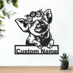 Personalized Floral Piggy Metal Sign Art | Custom Floral Piggy Metal Sign | Animal Funny | Pets Gift | Birthday Gift