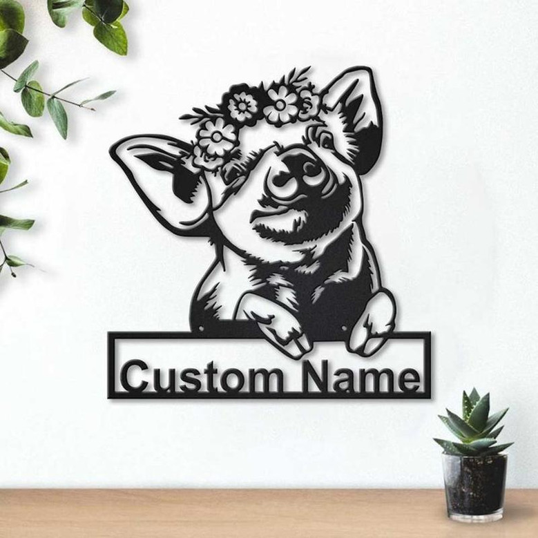 Personalized Floral Piggy Metal Sign Art | Custom Floral Piggy Metal Sign | Animal Funny | Pets Gift | Birthday Gift