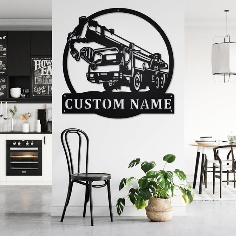 Custom Crane Truck Metal Wall Art, Personalized Crane Truck Name Sign Decoration For Room, Crane Truck Home Decor, Custom Crane Truck