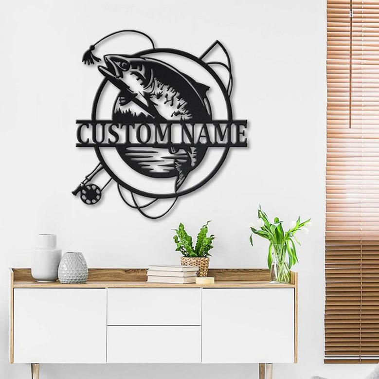 Personalized Trout Fishing Fish Pole Metal Sign Art | Custom Trout Fishing Metal Sign | Trout Fishing Gifts for Men | Trout Fishing Gift