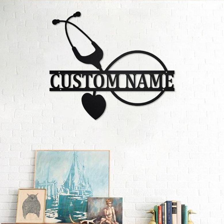 Custom Nurse Metal Wall Art , Personalized Medical Name Sign Decoration For Room, Doctor Outdoor Home Decor Gift RN LPN Angel, Custom Nurse