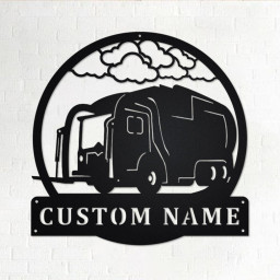 Custom Front Garbage Truck Metal Wall Art, Personalized Truck Driver Name Sign Decoration For Room, Front Garbage Truck Home Decor, Trucker