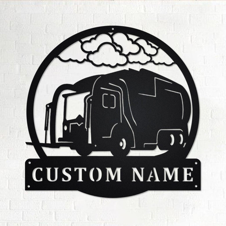 Custom Front Garbage Truck Metal Wall Art, Personalized Truck Driver Name Sign Decoration For Room, Front Garbage Truck Home Decor, Trucker