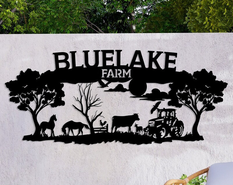 Custom Metal Farm Sign, Ranch Metal Sign, Personalized Farmville Name Sign, Large Outdoor Decor