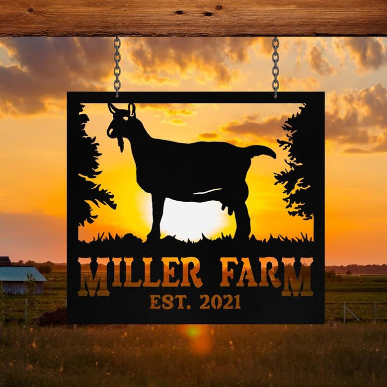 Personalized Metal Farm Sign Saanen Goat Monogram Custom Outdoor Farmhouse Front Gate Ranch Stable Wall Decor Art Gift