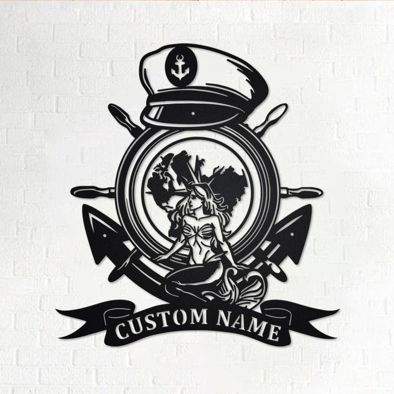Custom Mermaid Sailor Anchor Compass Metal Wall Art, Personalized Sailor Name Sign Decoration For Room, Sailor Home Decor, Custom Sailor