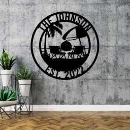 Personalized Sunset Beach Scene Metal Wall Art, Outdoor Coastal Decor Lake House Decor