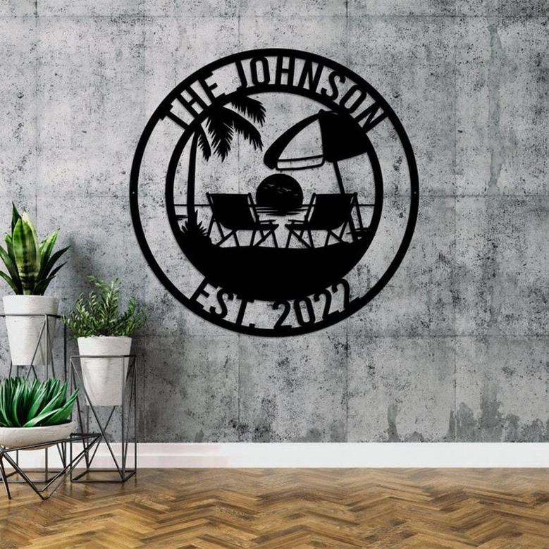Personalized Sunset Beach Scene Metal Wall Art, Outdoor Coastal Decor Lake House Decor