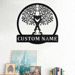 Custom Tree Namaste Heart Metal Wall Art, Personalized Tree Namaste Name Sign Decoration For Room, Tree Namaste Home Decor, Custom Namaste