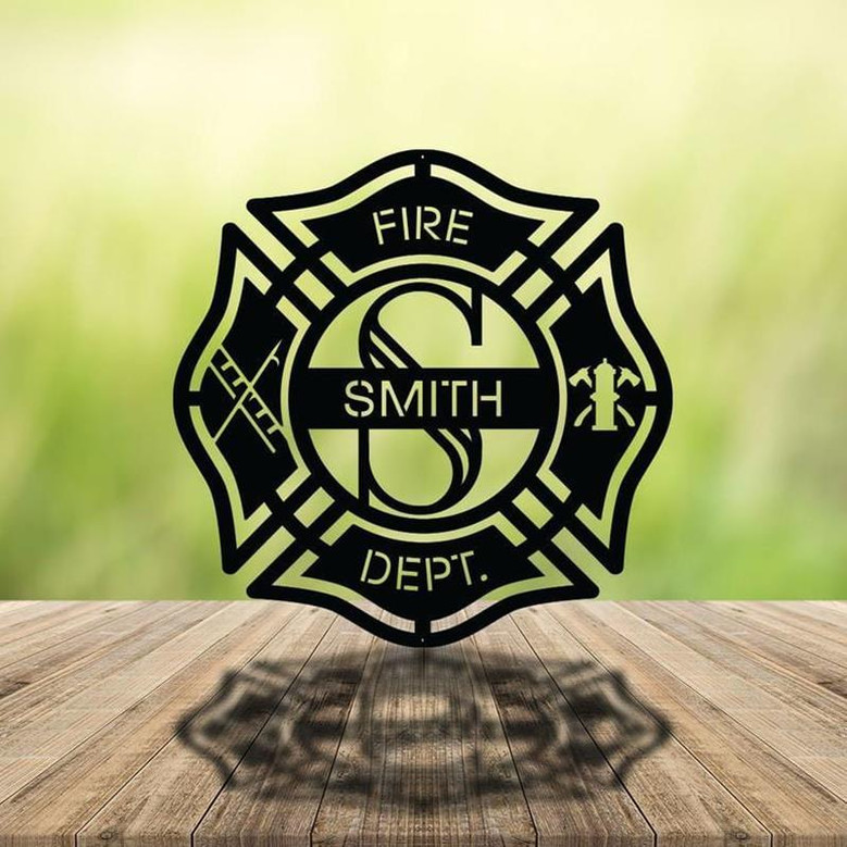 Personalized Firefighter Monogram Metal Art Gift For Dad Mom Husband Wife