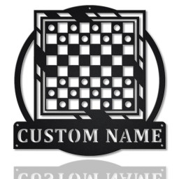 Personalized Game Checkers Monogram Metal Sign Art , Custom Game Checkers Metal Sign, Game Lover Sign Decoration For Living Room