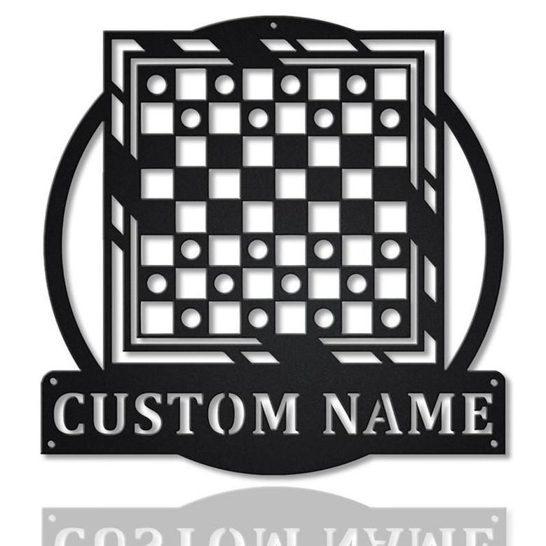 Personalized Game Checkers Monogram Metal Sign Art , Custom Game Checkers Metal Sign, Game Lover Sign Decoration For Living Room