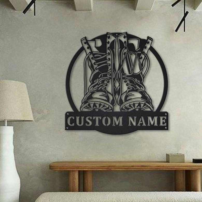 Personalized Military Boots Fallen Soldier Metal Sign Art | Custom Fallen Soldier Monogram Metal Sign | Army Gift | Decor Decoration