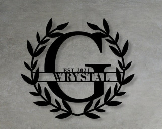 Personalized Family Last Name Sign Initial Split Letter Wreath Custom First Names Established Sign Monogram Wall Decor Housewarming Gift