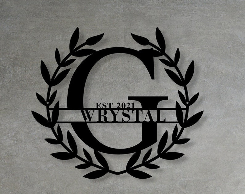 Personalized Family Last Name Sign Initial Split Letter Wreath Custom First Names Established Sign Monogram Wall Decor Housewarming Gift