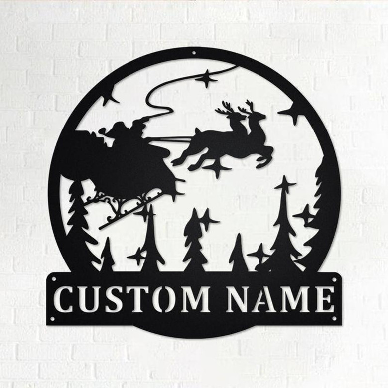 Custom Christmas Scene Metal Wall Art, Personalized Christmas Scene Name Sign Decoration For Room,Christmas Scene Home Decor, Christmas Gift