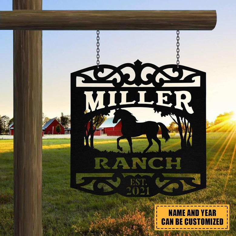 Personalized Metal Horse Sign Monogram Custom Outdoor Farm Farmhouse Ranch Stable Acres Wall Decor Art Gift