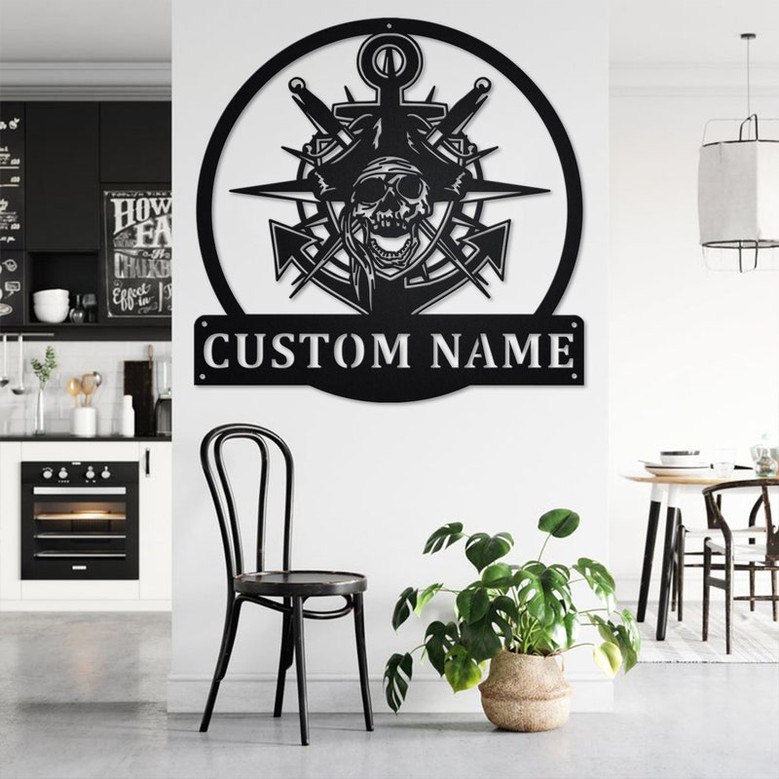 Custom Pirate Skull Metal Wall Art, Personalized Pirate Name Sign Decoration For Room, Pirate Home Decor, Custom Pirate, Pirate Skull