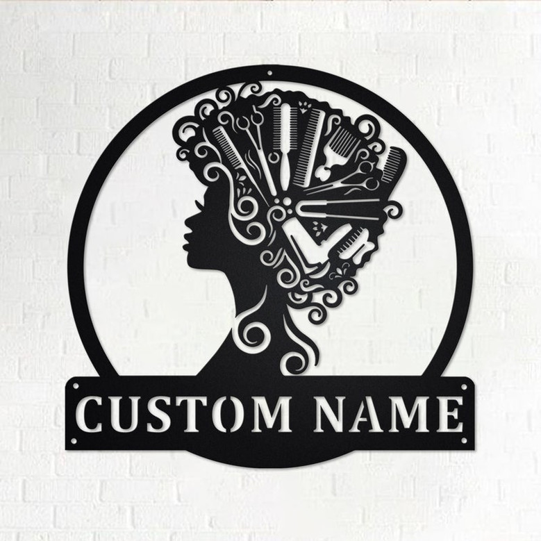 Custom Curly Hair Style Metal Wall Art, Personalized Curly Hair Name Sign Decoration For Room, Curly Hair Home Decor, Custom Curly Hair
