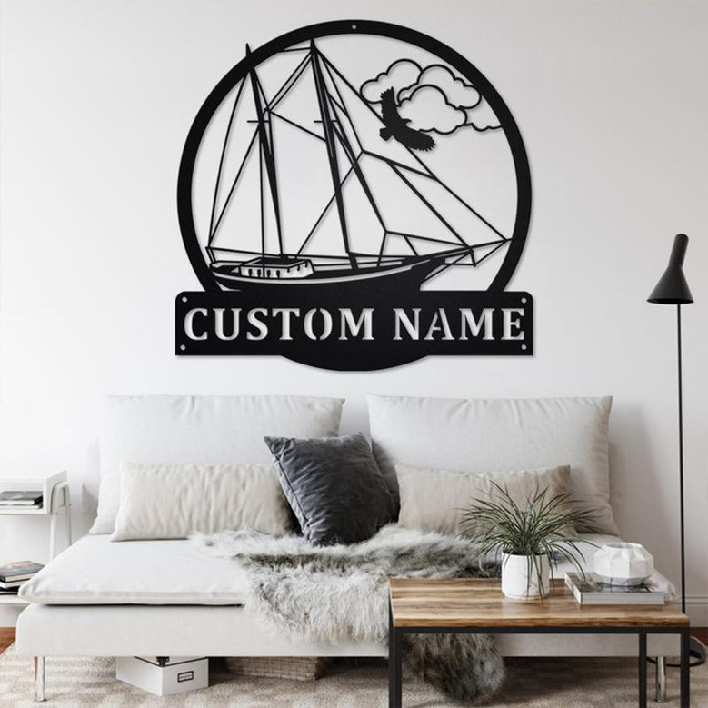 Custom Schooner Ship Metal Wall Art, Personalized Schooner Ship Name Sign Decoration For Room, Schooner Ship Metal Home Decor